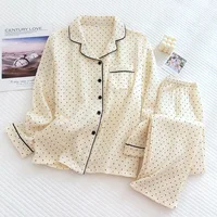 100% Cotton Gauze Women Pajamas Polka Dot Print Sleepwear 2025 Spring Female 2 Piece Set Nightwear Lady Pyjamas Loungewear - Image 2