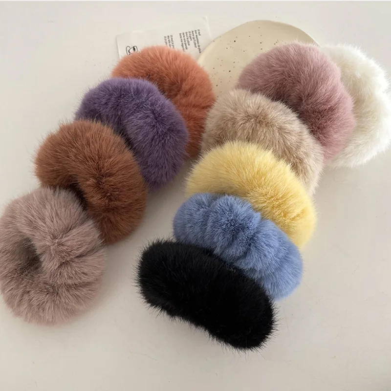 2023 Women Winter Fluffy Scrunchie Elastic Thick Furry Hair Tie Girl Pink hair bands Plush Hair Rope Gum Big Hairbands Wholesale