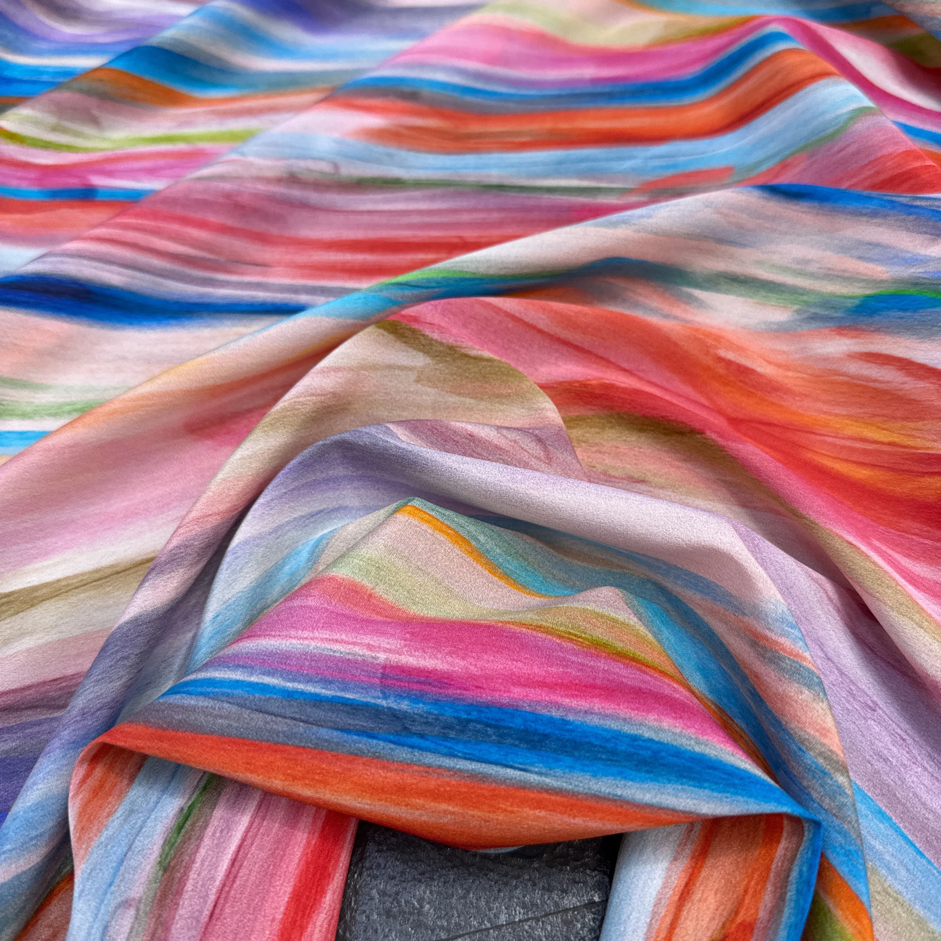 Colorful Rainbow Printed Stretch Silk Crepe de Chine Fabric for DIY Sewing Dress Pajamas Soft Comfortable Silk Fabric FR7003