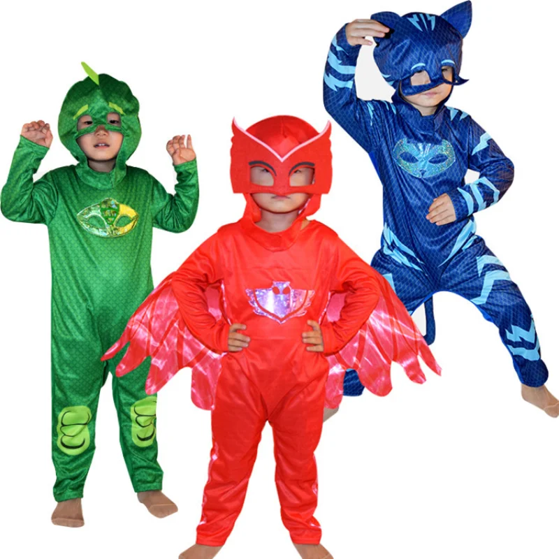 Azul verde vermelho menino menina pijamas com máscara trajes criança cauda removível desempenho animal cosplay traje