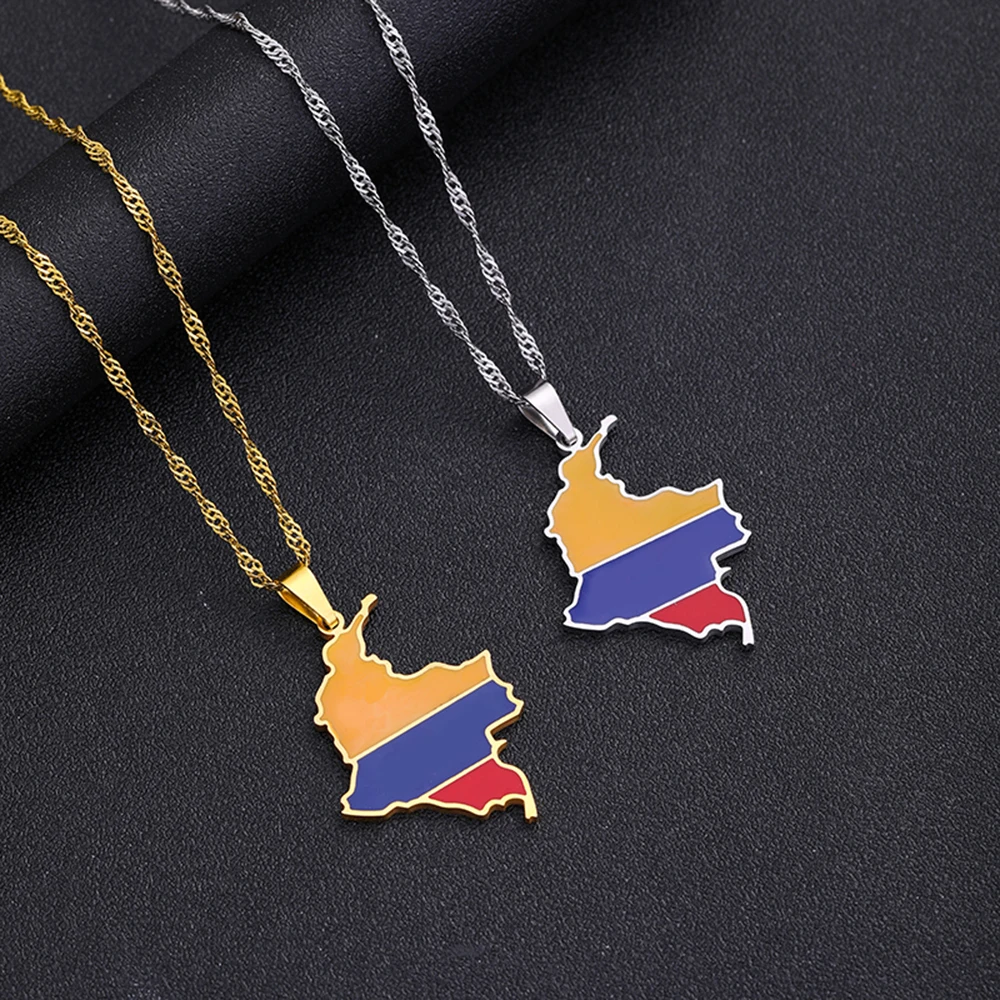 Mode Kolumbien Karte Flagge Anhänger Halskette Edelstahl Kolumbianer Männer Frauen Karten Schmuck Geschenk – Detail 2