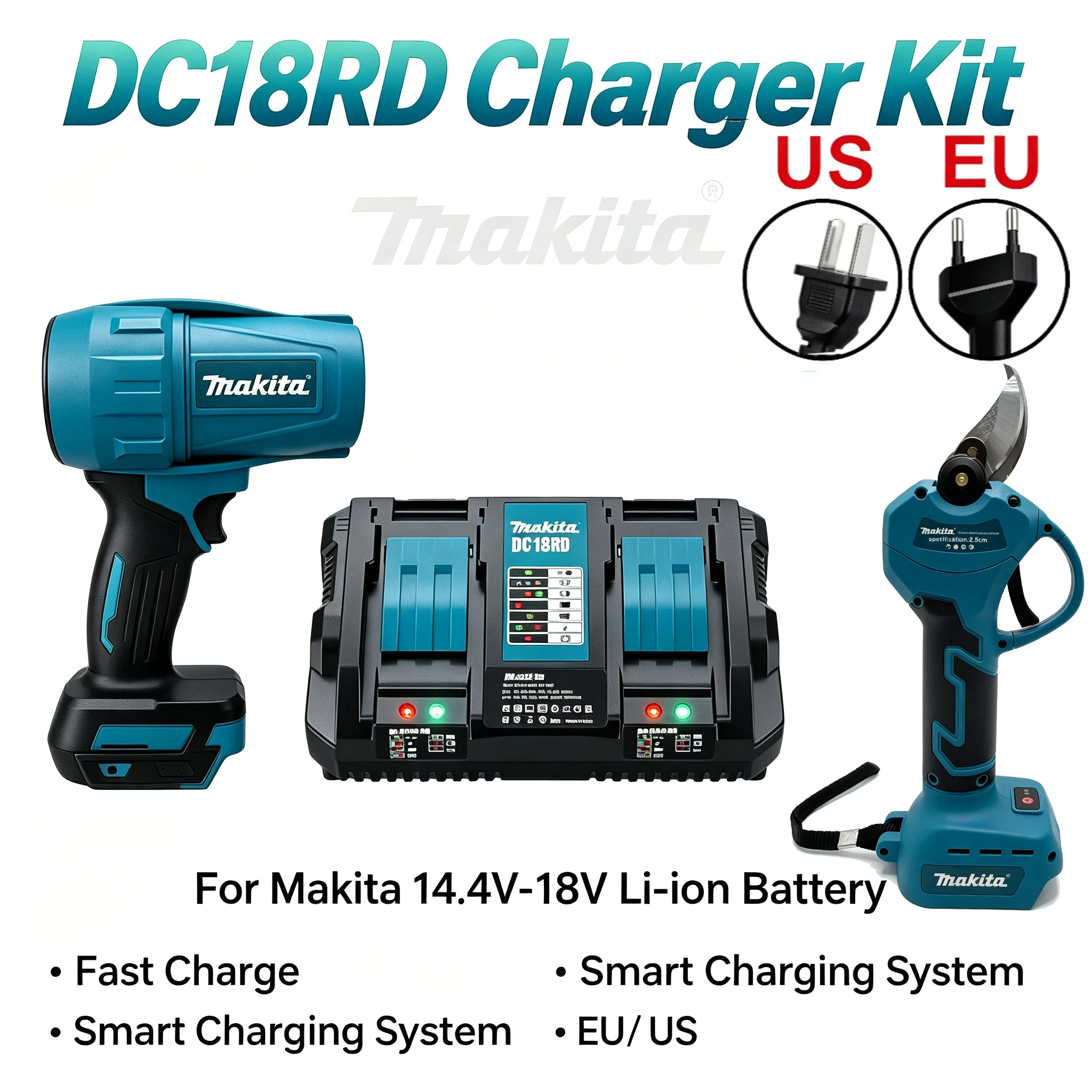 Makita DC18RC DC18RD 18V LXT Battery Charger Fast Charging for DHP487 Blower Pruning Shears BL1830B 18V BL‑Series Batteries