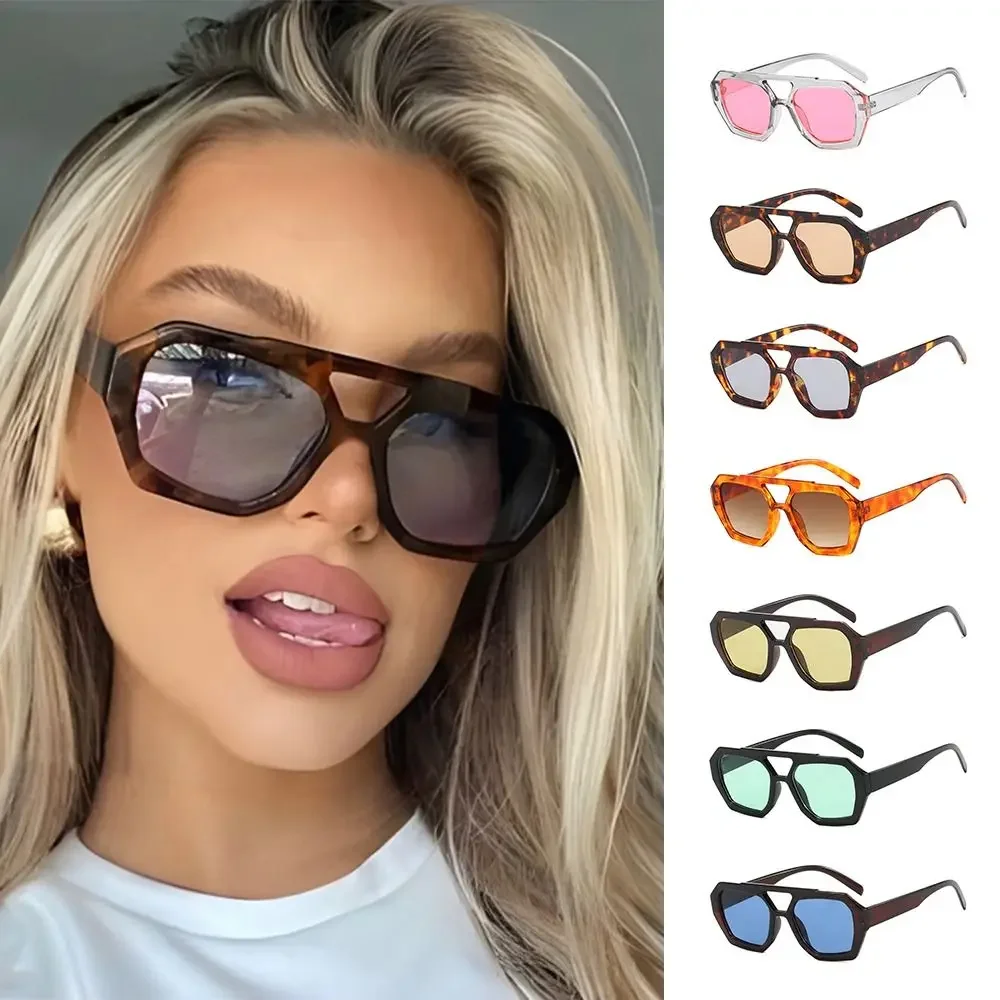 Designer-Inspired Driving Sunglasses  Women Men Hexagonal Square Double Bridge Sun Glasses Thick Frame Shades Summer Eyewear