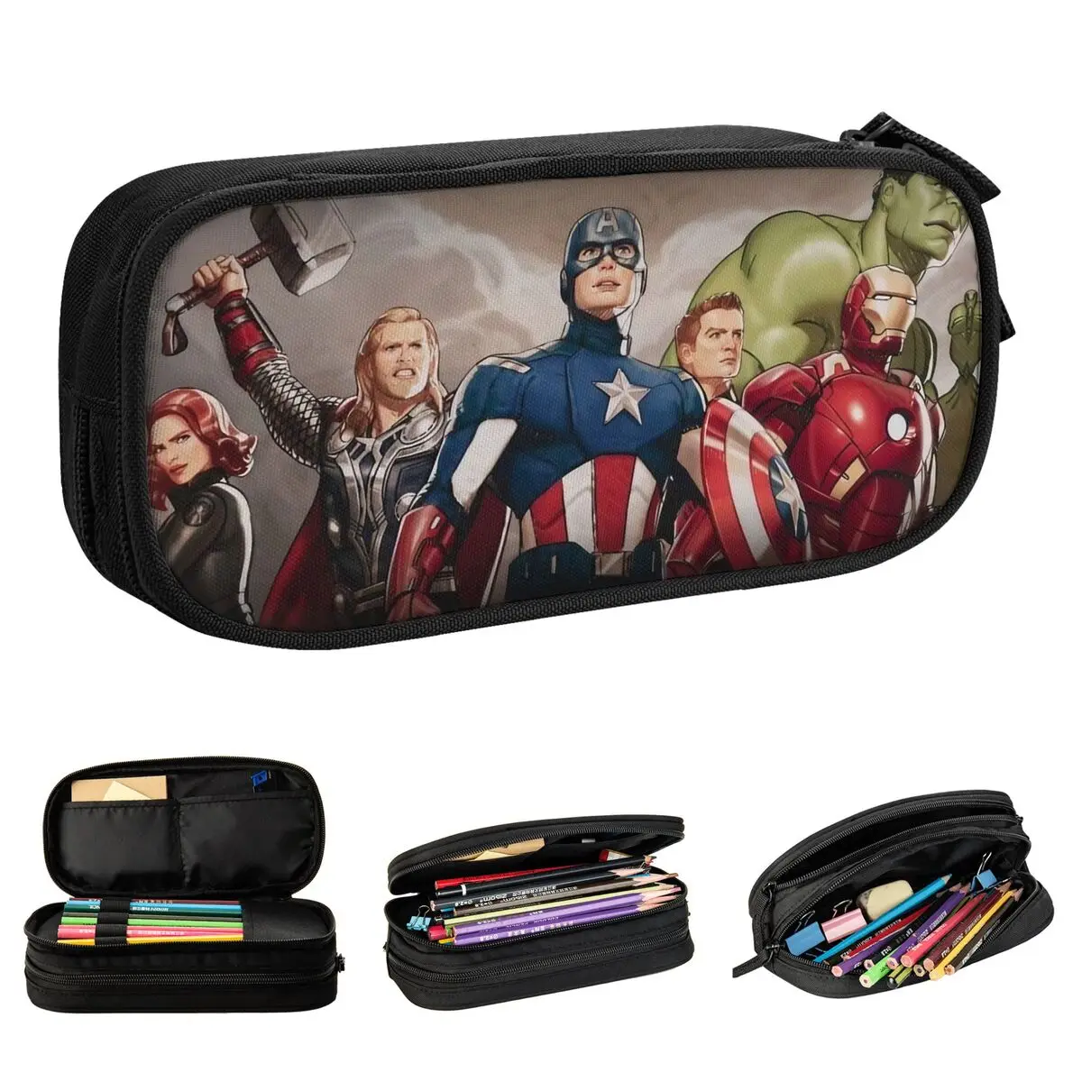 Avengers Captain America Pencil Case Cartoon Pen Box Bag Kids Large Storage Students School Cosmetic Pencilcases