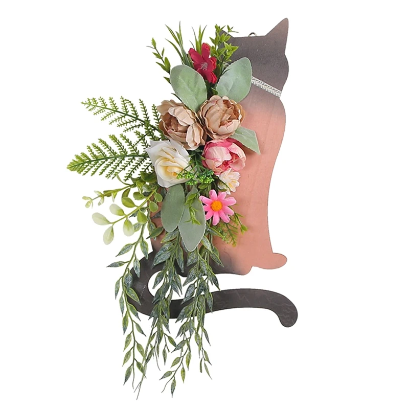 Spring Cats Wreaths For Front Door, Artificial Spring Summer Cats Door Wreaths With Green Leaf, Farmhouse Wreath Durable