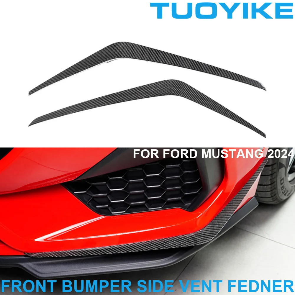 Car Genuine Real Dry Carbon Fiber Front Bumper Side Air Vent Fender Spoiler Trim Upgraded Decoration Race For Ford Mustang 2024