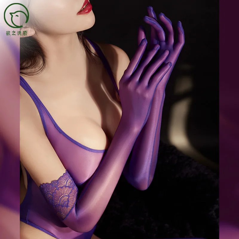 Glossy Lace See Through Ultra Thin Long Gloves Party Club Sexy Finger Gloves Hand Cover