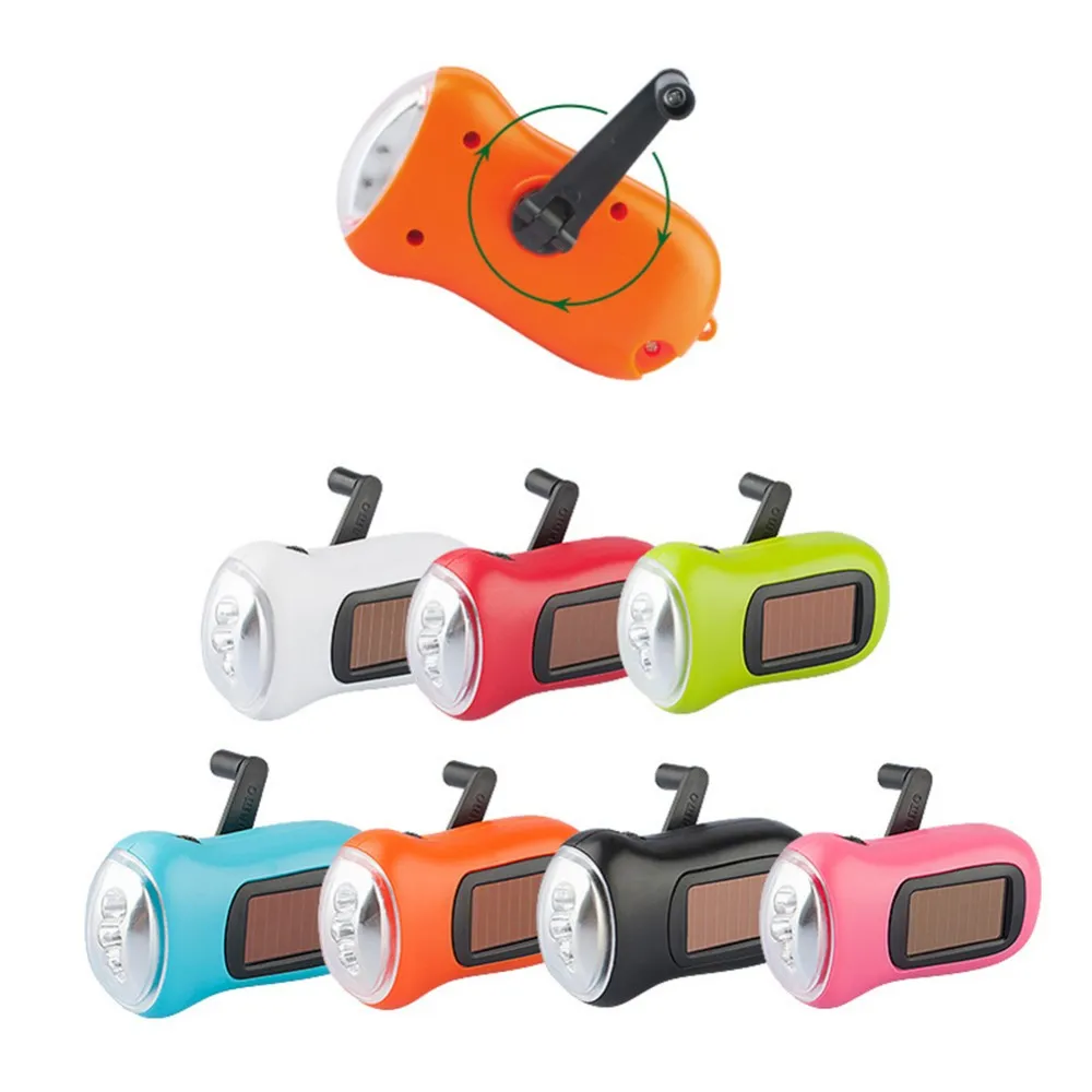 LED Solar Charger Emergency Hand Crank Flashlight Mini LED Power Wind Up Portable Torch Light Camping Lamp Light Waterproof