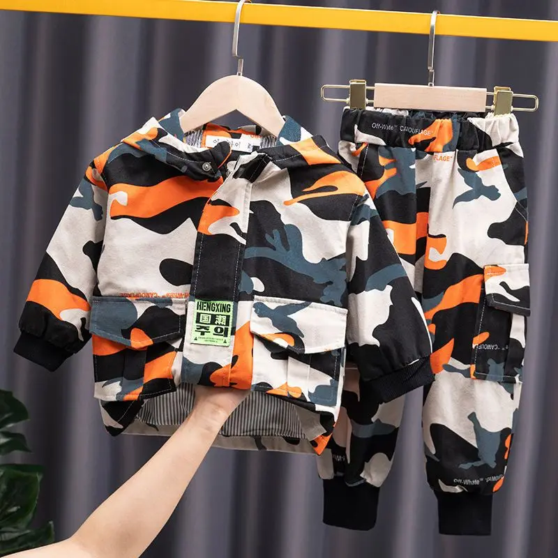 

2023 Baby Boys Clothes Army Camouflage Outfits Cotton Print jacket Coat Pants Suit Kid 2 3 4 6 8 9 10 Years Child Son 2pcs Sets