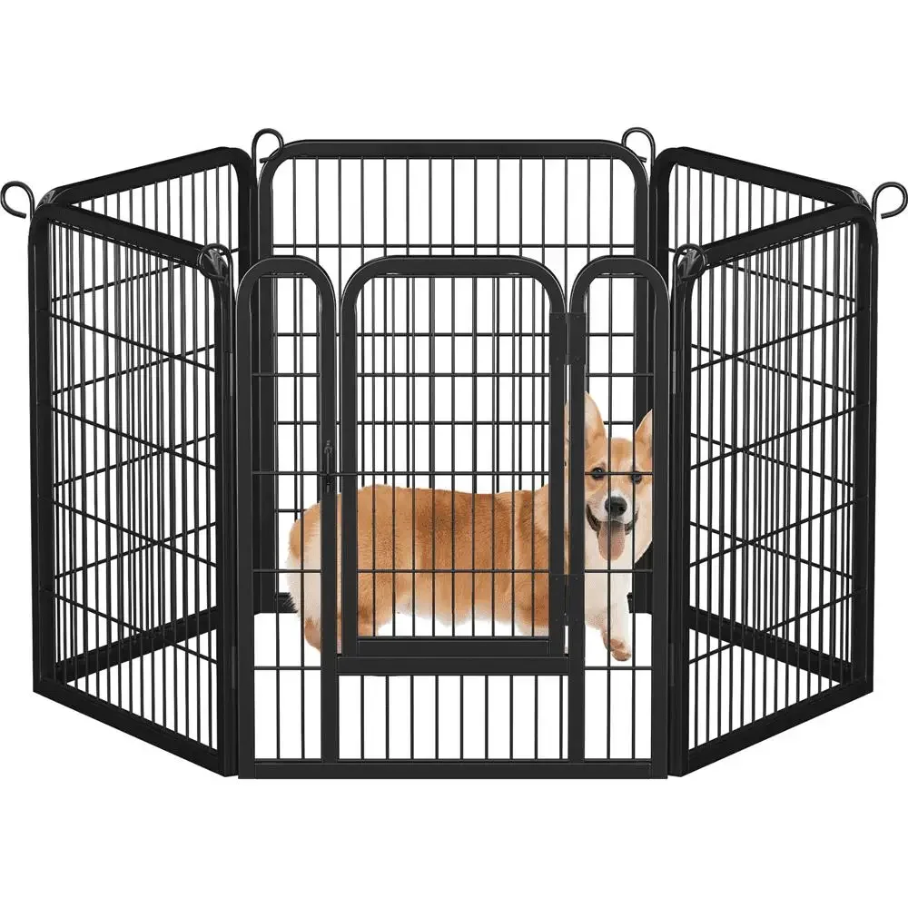 Dog Playpen 6 Panels Steel Enclosure with Door Indoor Outdoor Black