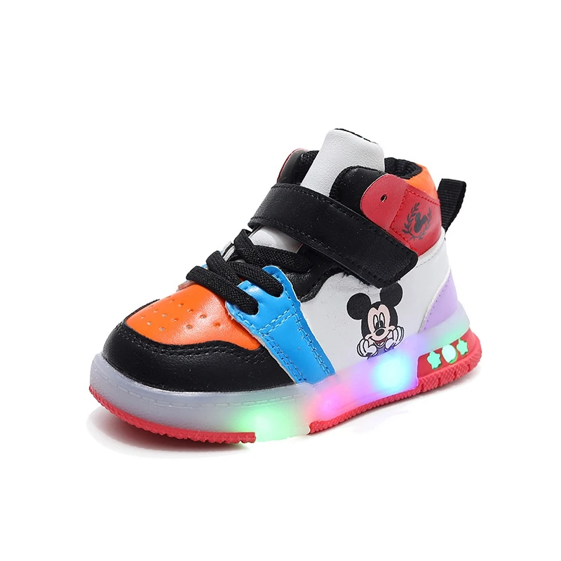 Girls Shoes Kids Boys Casual Sneaker Led Light Spring Autumn Children Mickey Mouse Minnie Breathable Toddler Running Sport Shoes