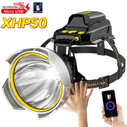 Superbright xhp50 led sensor farol de indução recarregável usb embutido bateria cabeça de saída tocha à prova dwaterproof água pesca