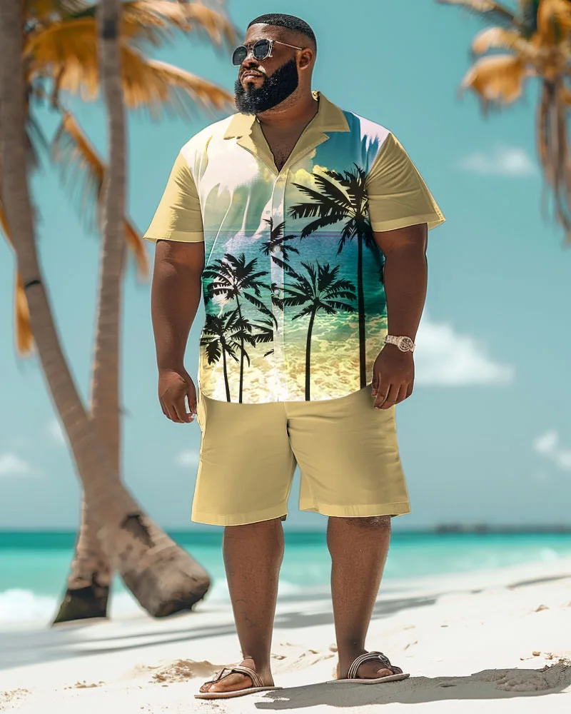 BIGGMANS-Conjunto de verano para hombre, camisa de manga corta con estampado Hawaiano, pantalones cortos, talla grande (L-9Xl), 7Xl, 8Xl