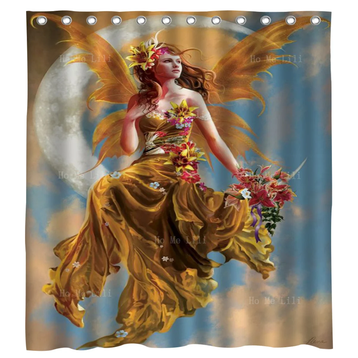 The Queen Sitting On The Moon He Wore A Yellow Dress Shower Curtain By Ho Me Lili For Bathroom Decor