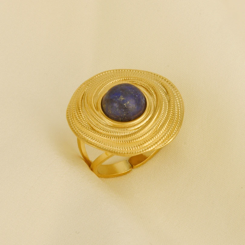 3 stücke Edelstahl Offene Einstellbare Ring Trend Gold Farbe Dunkelblau Opal Ringe Für Frauen Natürliche Stein Nette Ästhetische schmuck