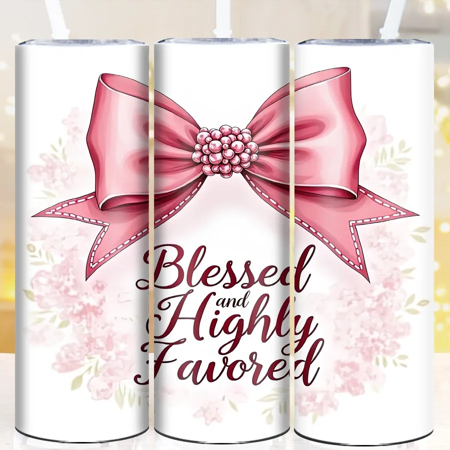 3D Print Pink Bow Seamless Inflated Tumblers Straw Lid 20oz Stainless Steel Hot Cold Insulated Drink Cups Festive Party Mugs