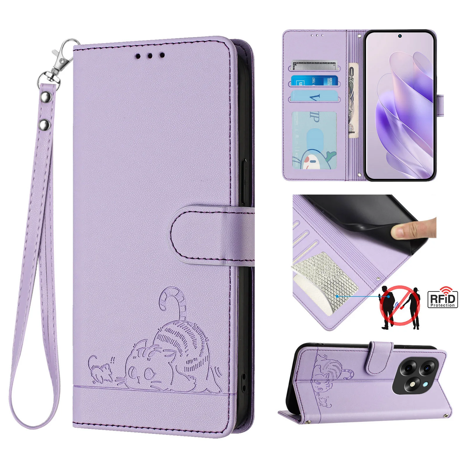 2024 Чехол для Solid Color Flip on For itel S23 Plus Lanyard Case Wallet Holder Cat Cover for Itel S23 + S681LN S18 S17 Vision 5