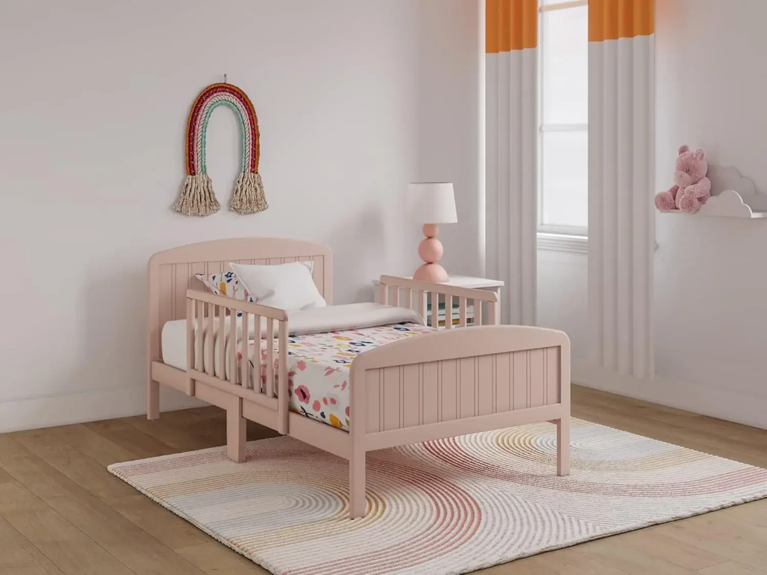 Toddler Bed, Solid Wood Modern Design Transitional Bed for Kids with Rails for Children's Bedroom with 2 Safety Guard