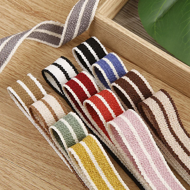 5yards Stripes Cotton Linen Corduroy Ribbon for DIY Craft Bow Materials Festival Gift Cake Bouquet Wrapping Clothing Hat Trims