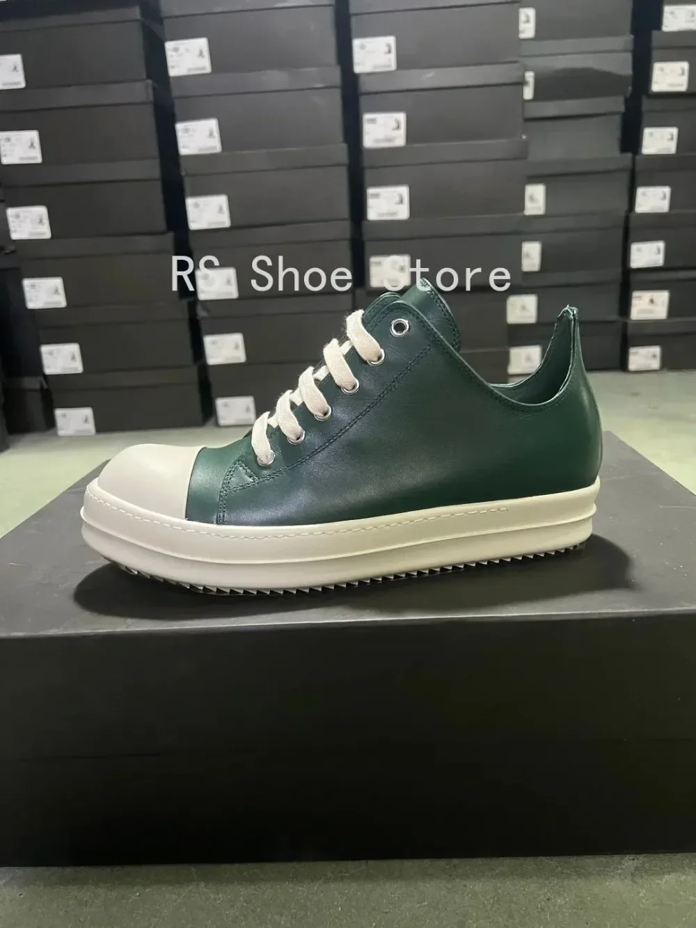 

Ro Designer Luxury Casual Shoe Men Boots Women Sneaker Low Top Shoes Luxury Lace-up Dark Green Leather Cowhide Sneakers