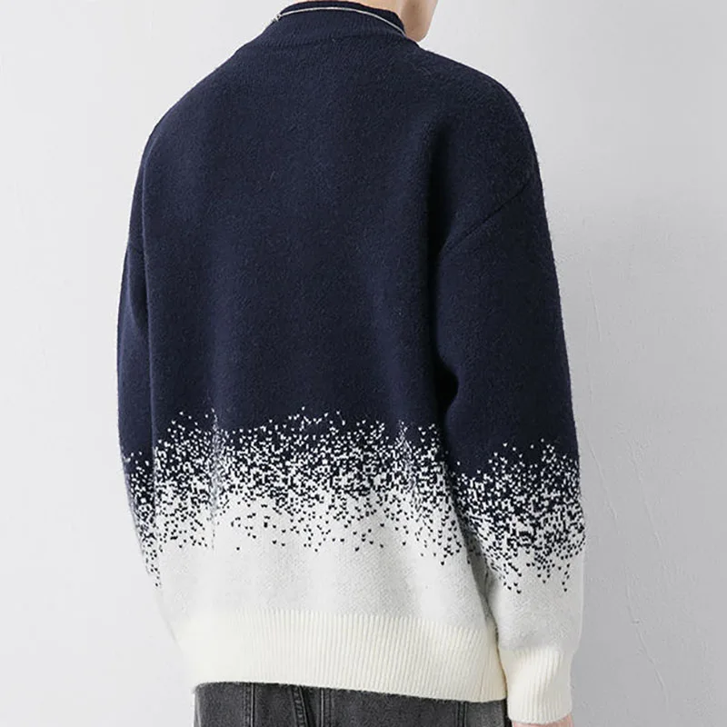 Półgolf męski dzianina w stylu Vintage sweter kolor patchworku kropki z gradientem przystojny sweter 2023 zimowy sweter z grubym swetrem