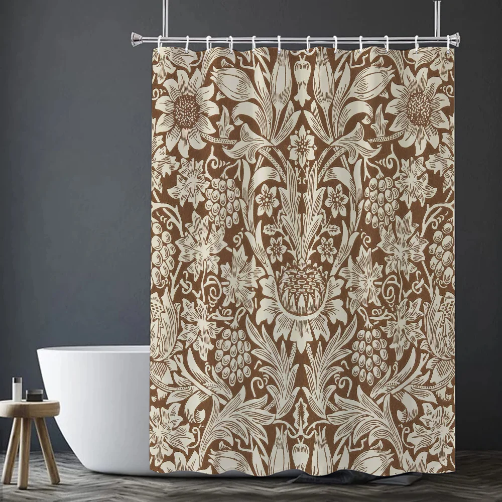 Retro Vintage Flower Shower Curtains Things for the Bathroom Accessories Set Bath Curtain Folding Partition Bedrooms Quarto Home