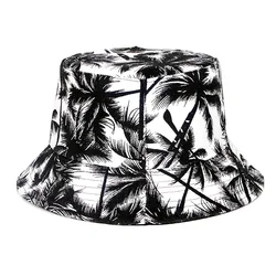 2024 New Unisex Tropical Coconut Tree Print Personality Bucket Hats Fishermen Caps Outdoor Casual Cap Sunscreen Hat