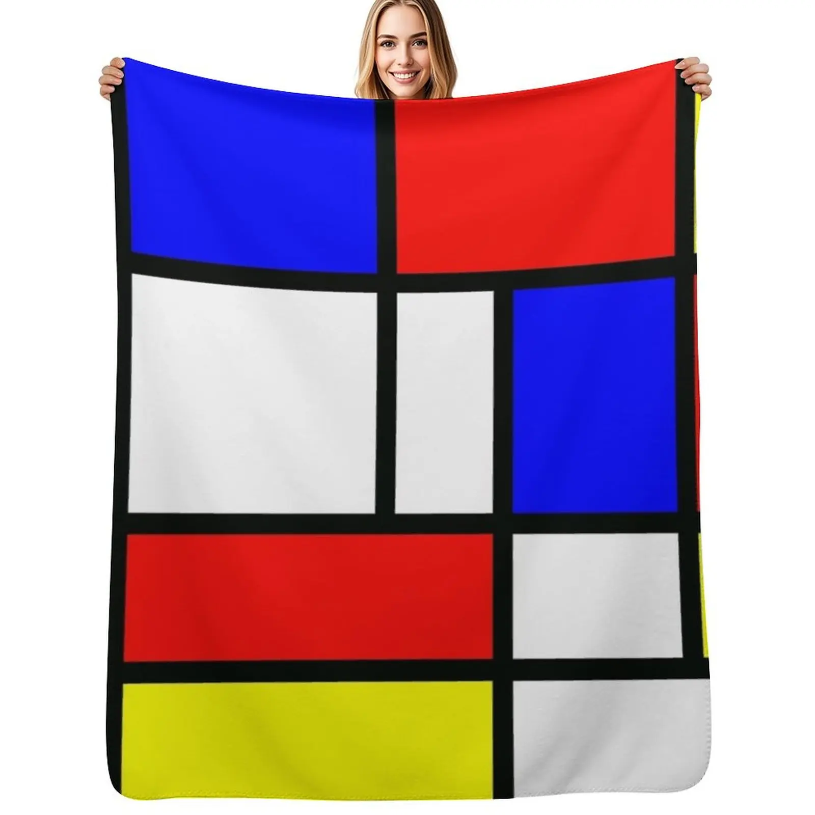 Piet Mondrian Composition 2 | Color Block with Red Yellow and Blue Throw Blanket Beautifuls Bed Sleeping Bag Large Blankets