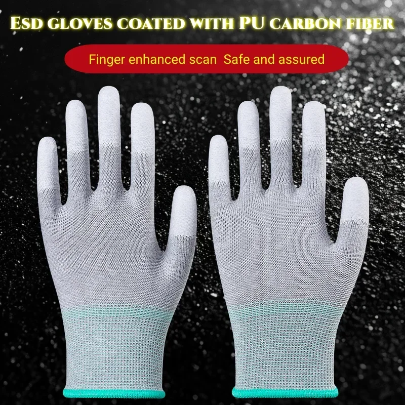 10 Pairs，ESD Safety Work Gloves with Coated Fingertips for Electronics Maintenance, High Quality,