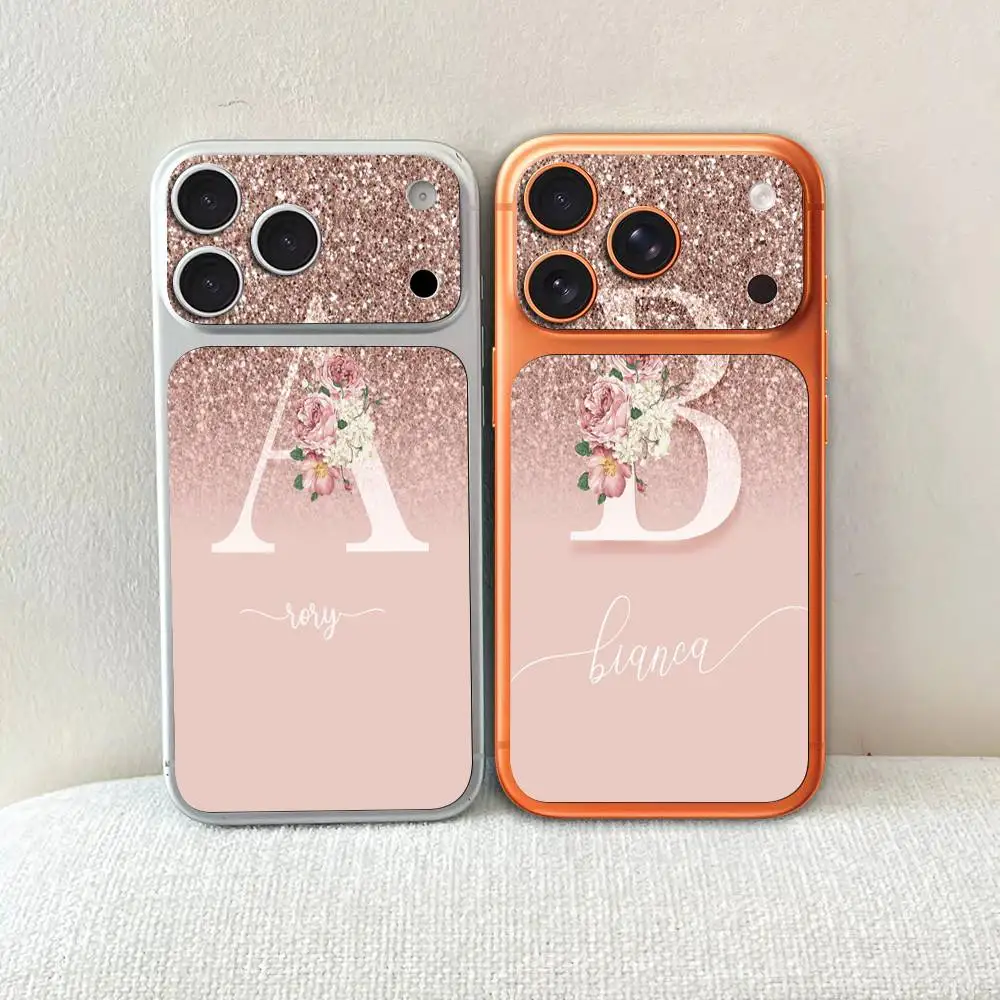 

Letter Pink Shiny M R Clear Skin Wrap Change Case For IPhone 17 Pro Max Back Sticker Cover
