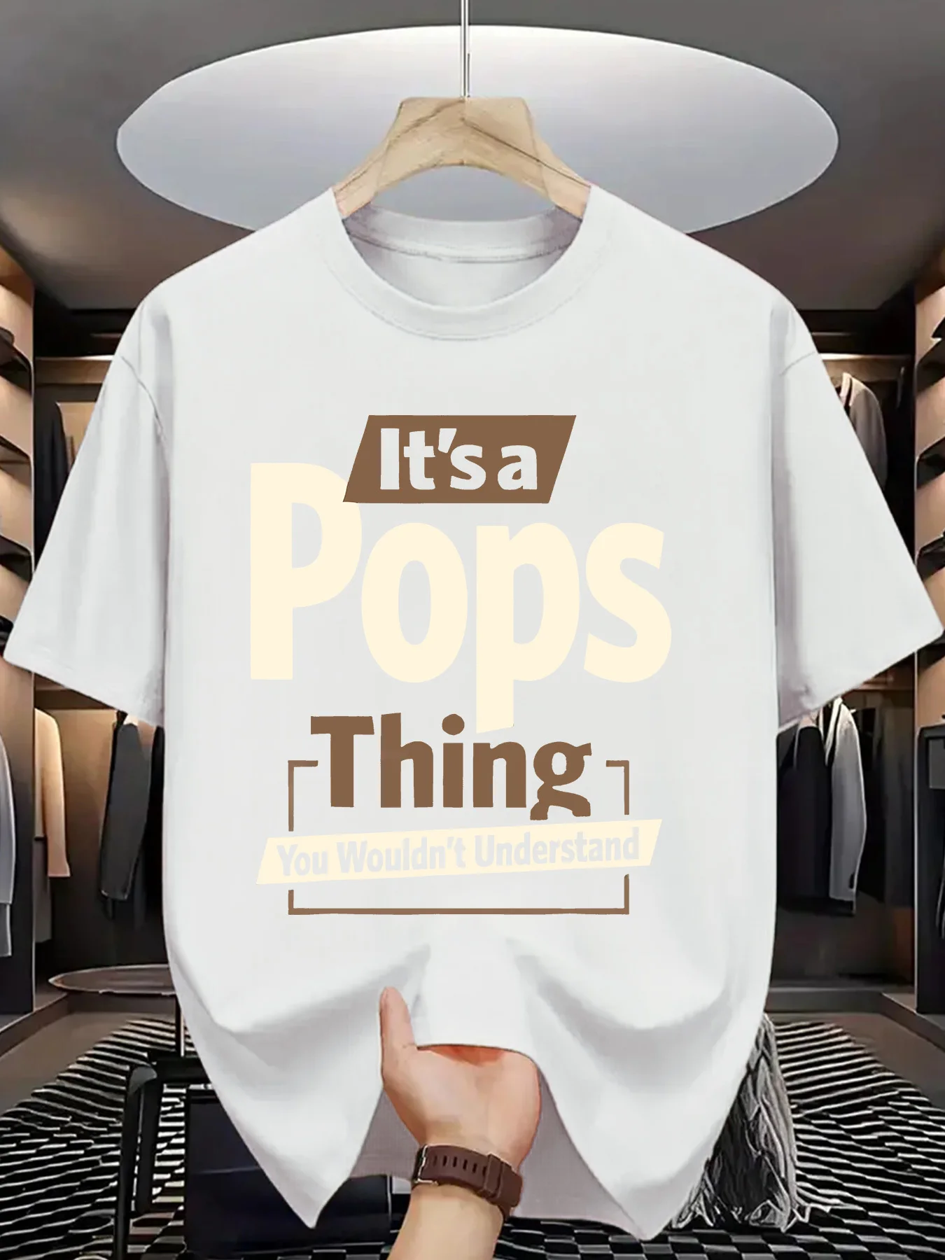 

Men's Casual Summer T-Shirt - "It's a Pops Thing" Graphic Print, Short Sleeve, Round Neck, Lightweight Cotton, for Casual Wear