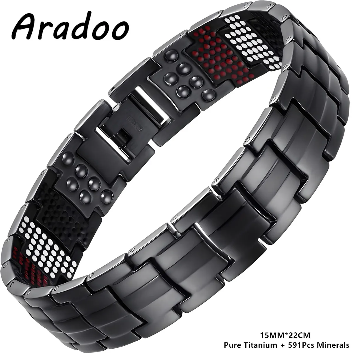 ARADOO High-quality Pure Titanium Bracelet for Men Black PVD Coating 591pcs Minerals Magnetic Wristband Jewelry Gifts