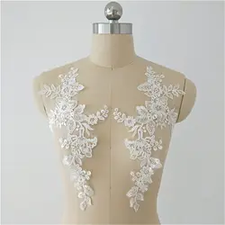 1 Pair of Handmade Wedding Dress Stickers DIY White Lace Collar Lace Fabric Patches