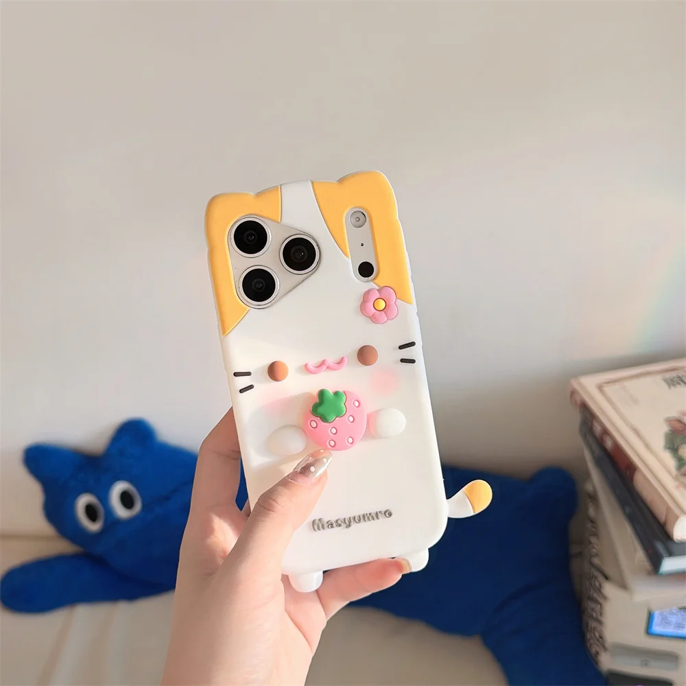 

Kawaii Marshmallow Cat 3D Phone Case for iPhone 17 16 15 14 13 Pro Max 16 Max Cover Korean Cartoon Shockproof Funda For Apple 17