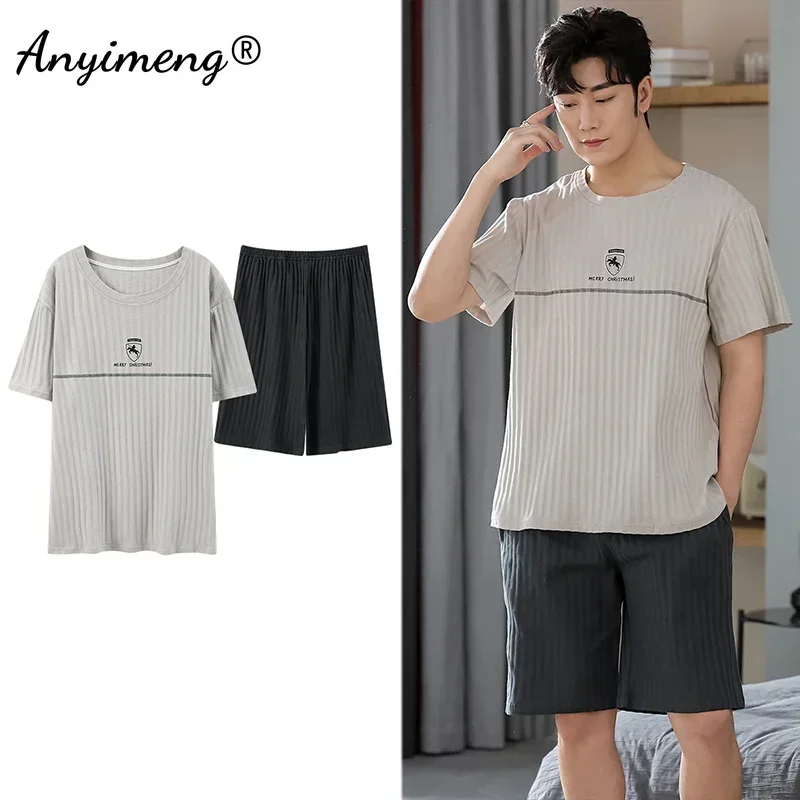 

Big Size 4XL Summer Shorts for Young Men Cotton Sleepwear Raglan Leisure Pajamas for Boy Fashion Loungewear Pijamas for Teenager