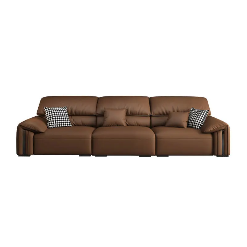Italian minimalist leather sofa, modern simple living room retro new straight row small apartment elephant