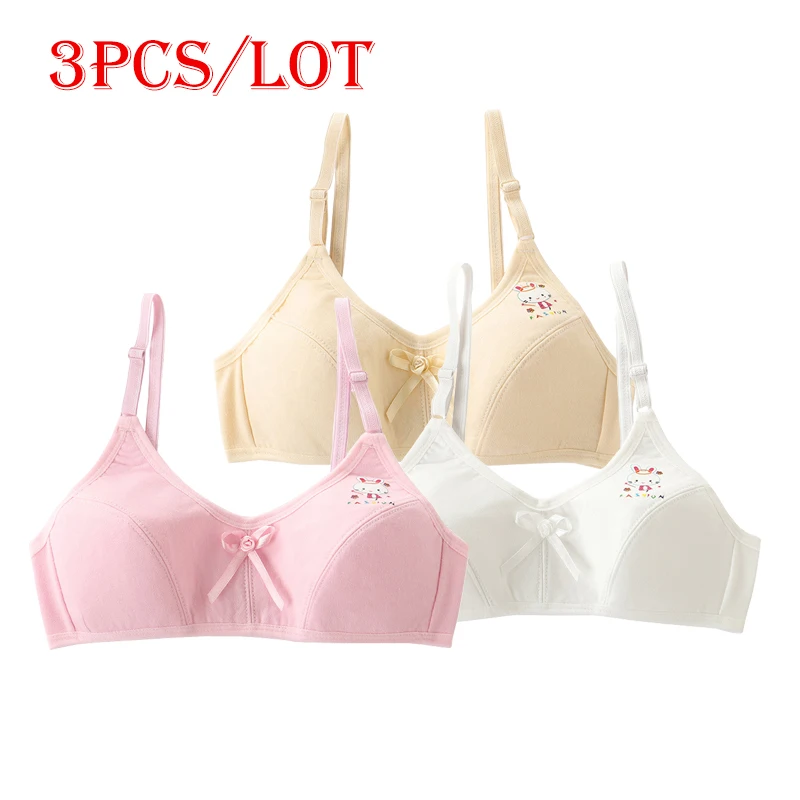 

3Pcs/Lot Children Innerwear Cotton Girls Bra Removable Sponge Cup Puberty Girls Training Bras Breathable Teenage Girl Brassiere