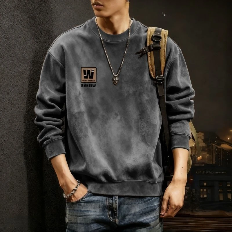 Novo Pullover Masculino de Gola Redonda, Moletom Fino e Moderno, Camiseta Casual Versátil