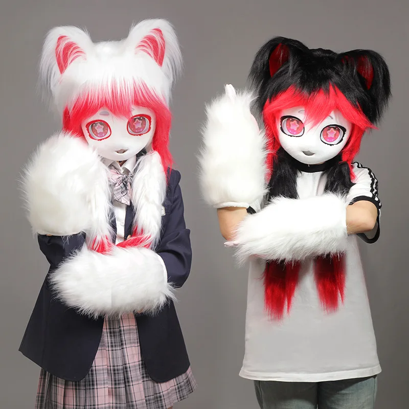 New Beast Head Model Archi Handwork Furry Kig Head Wig Cap Headgear Fursuit Anime Lolita Girl Cosplay Animaris Performance Props