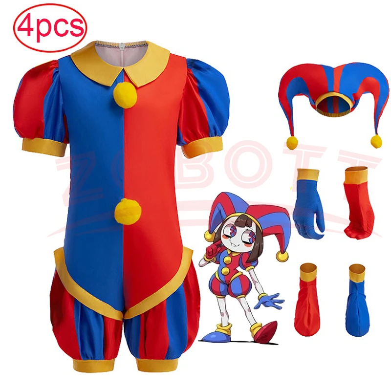 The Amazing Digital Circus Pomni Cosplay Costume Uniform Jumpsuit Hat Bodysuit Human for Adult Kids Costume Cartoon Bodysuit