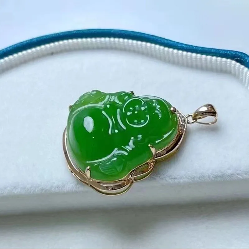 

18k gold diamond inlaid apple green Buddha pendant and Tian Qingyu natal Buddha pendant pendant to send certificate