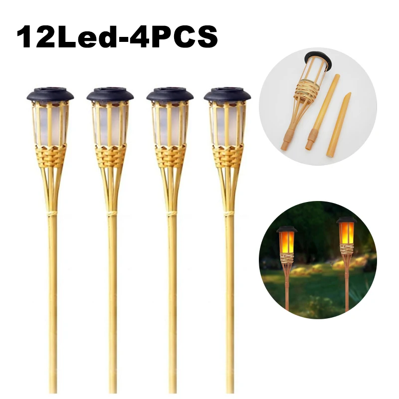 Zonne-Energie Lampen Led Vlam Effect Lamp Handwerk Bamboe Waterdicht Tuinverlichting Gazon Fakkels Tuin Landschap Buitenlicht