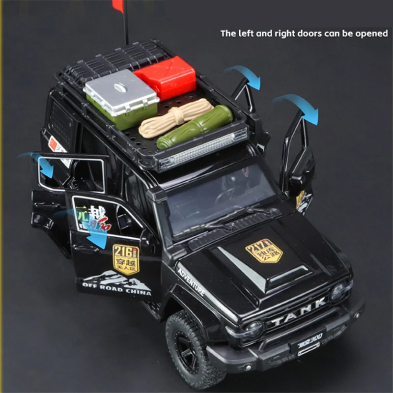 Off-Road Modified Version 1:24 Tank 300 SUV Alloy Car Model Diecasts Metal Off-road Vehicles Car Model Sound Light Kids Toy Gift