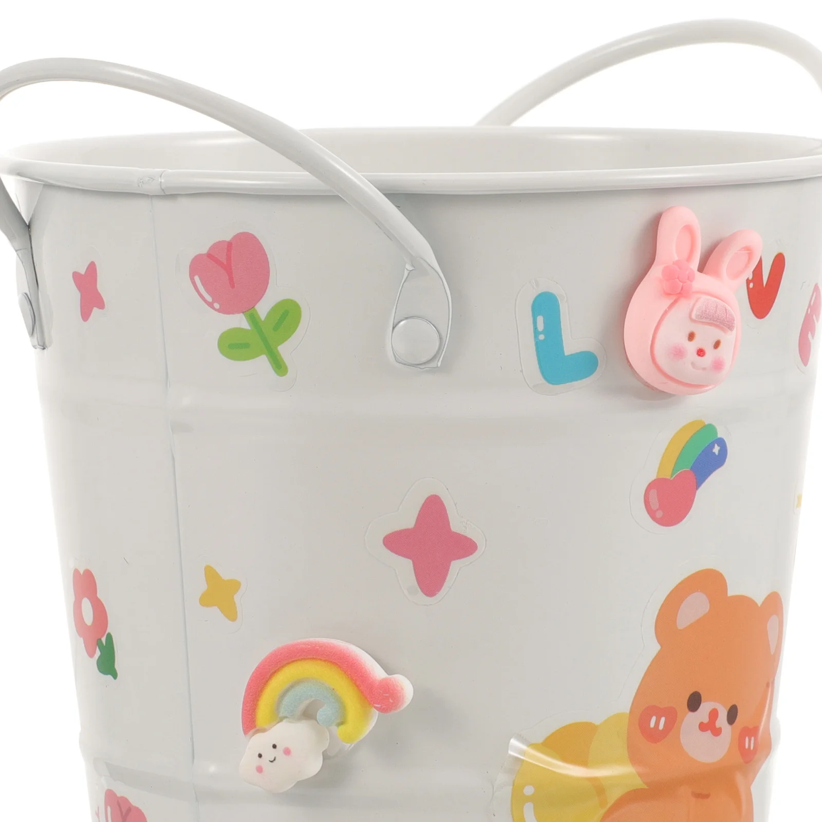 

Cute Wrought Iron Makeup Brush Student Pencil Holder Stationery Sticker Small Garbage Can