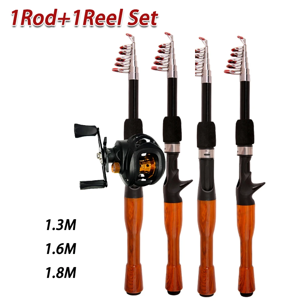 Ultra-light Telescopic Fishing Rod Reel Kit Portable Carbon Rod Metal Spool Baitcasting Reel Max Drag 8 KG Lure Fishing Tackle