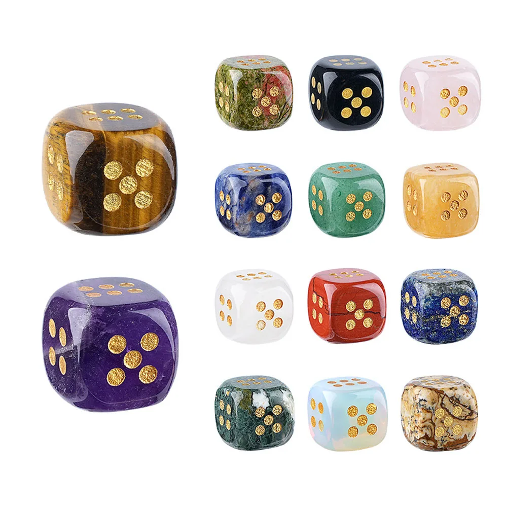 1pc Natural Stone Crystal Dice Beads Casual Board Game Agate Jade Carved Rounded-Edge 15x15mm Point Semi-Precious Stone Dice