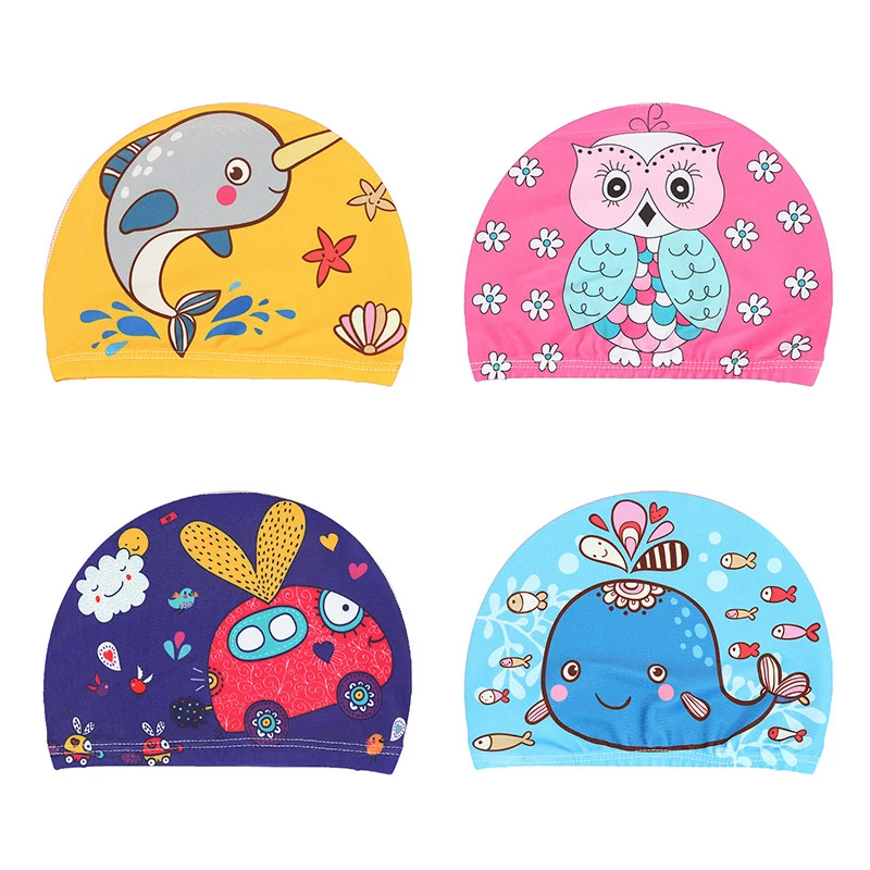 Swimming Cap Nylon Breathable Cartoon Printed Swim Hat For Boys Girls Kids Pool Caps Diving Swimming Equipment Elastic Cap