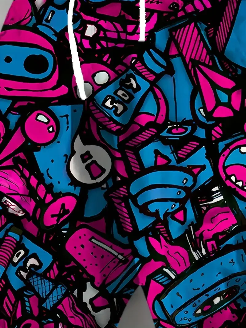 As novas calças masculinas para o outono de 2025 apresentam estampas de padrão de desenho animado 3D simples e elegantes de rua casual