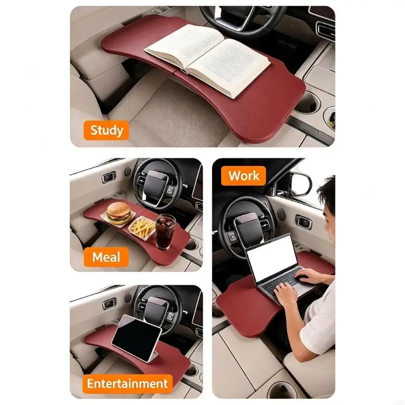 Car Eating Tray with Rounded Board and 2-Panel Design for Meals or Reading While the Vehicle Parked X37F