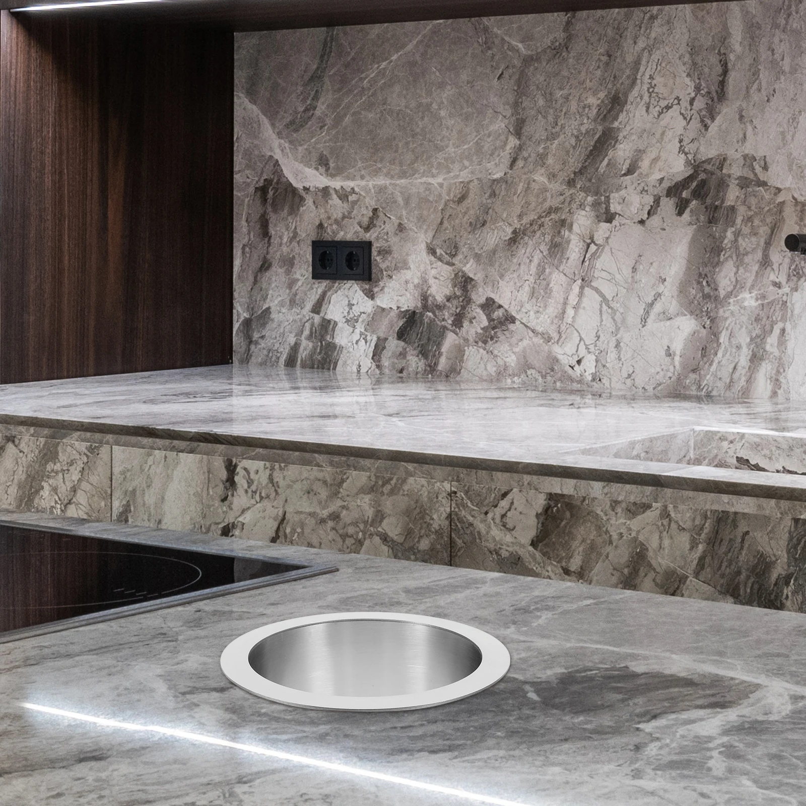 

Stainless Steel Round Drop-In Trash Chute Grommet Built-In Garbage Bin Corrosion Resistant Heatproof Space-Saving For Kitchen